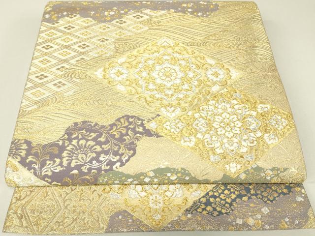 平和屋着物▼六通柄袋帯　正倉院箔散らし花文　金銀糸　正絹　逸品　DABH6526az