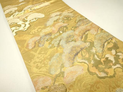 平和屋着物▼六通柄袋帯　光悦垣老松文　金糸　正絹　逸品　DABH6525az
