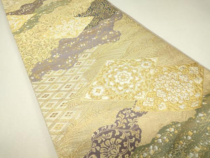 平和屋着物▼六通柄袋帯　正倉院箔散らし花文　金銀糸　正絹　逸品　DABH6526az