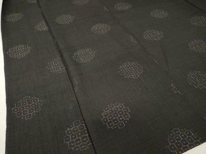 平和屋着物▽上質な紬　単衣　亀甲文　黒地　正絹　逸品　DABH6567az