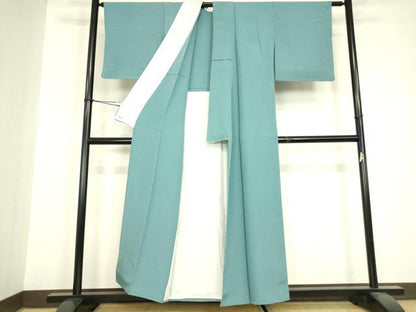 平和屋着物▽上質な色無地　単衣　新橋色　三越扱い　正絹　逸品　DABH6606az