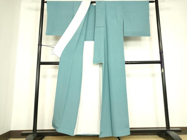 平和屋着物▽上質な色無地　単衣　新橋色　三越扱い　正絹　逸品　DABH6606az