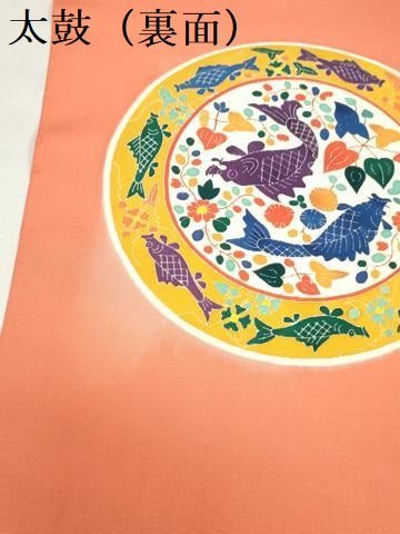 平和屋着物●塩瀬　名古屋帯　帯反物　友禅作家物　魚　花絵皿文　上代33万円　逸品　未使用　DABH3524zy