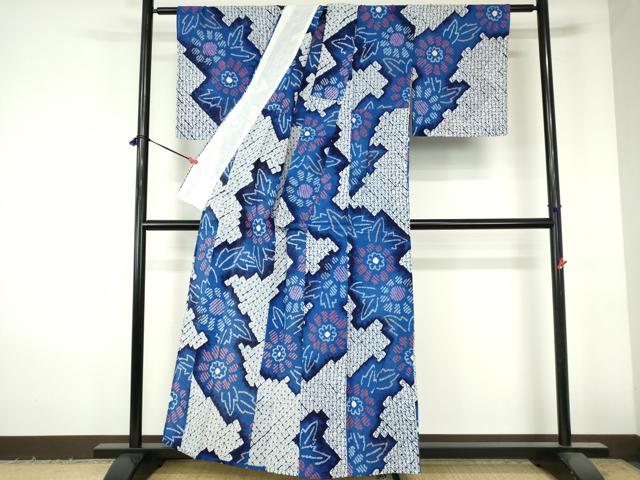 平和屋着物∴夏物　浴衣　有松鳴海絞り　草花文　綿　逸品　DABI3260cd