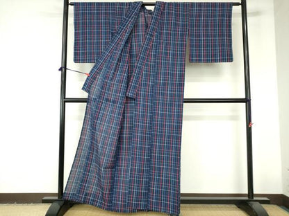 平和屋着物∴夏物　阿波しじら織　浴衣　格子　綿　逸品　DABI3252cd