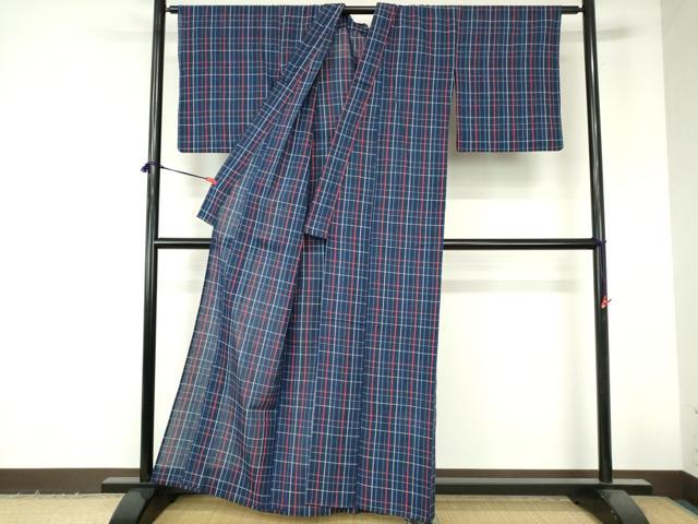 平和屋着物∴夏物　阿波しじら織　浴衣　格子　綿　逸品　DABI3252cd
