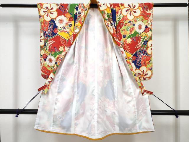 平和屋着物[]七五三　女の子　３歳　祝着　三つ身　長襦袢(単衣)・被布・小物セット　吉祥花文　金彩　DABG3196ma