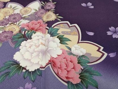 平和屋着物●豪華振袖　草花文　暈し染め　金彩　正絹　逸品　DABI2415ud