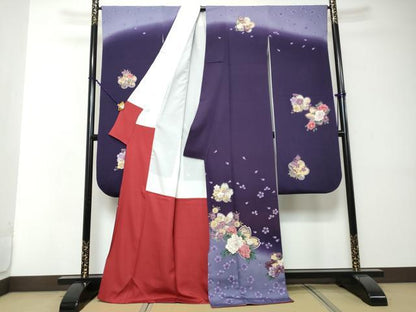 平和屋着物●豪華振袖　草花文　暈し染め　金彩　正絹　逸品　DABI2415ud