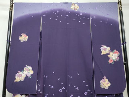 平和屋着物●豪華振袖　草花文　暈し染め　金彩　正絹　逸品　DABI2415ud