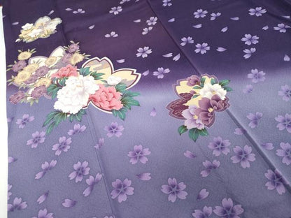 平和屋着物●豪華振袖　草花文　暈し染め　金彩　正絹　逸品　DABI2415ud