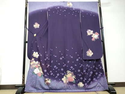 平和屋着物●豪華振袖　草花文　暈し染め　金彩　正絹　逸品　DABI2415ud
