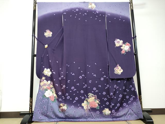 平和屋着物●豪華振袖　草花文　暈し染め　金彩　正絹　逸品　DABI2415ud