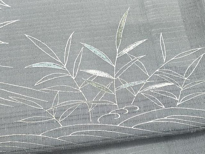 平和屋着物＊夏物　訪問着　絽紬　刺繍　立波草花文　銀彩　正絹　逸品　CABK0837ou