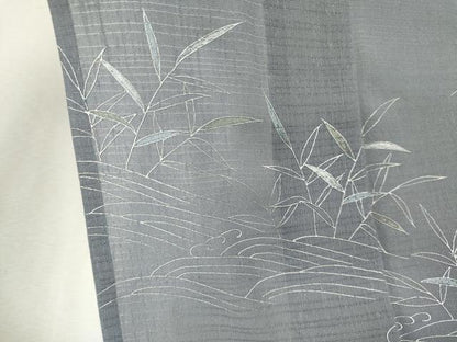 平和屋着物＊夏物　訪問着　絽紬　刺繍　立波草花文　銀彩　正絹　逸品　CABK0837ou