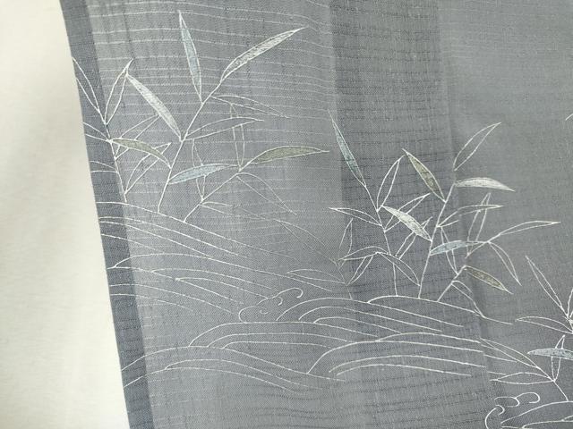 平和屋着物＊夏物　訪問着　絽紬　刺繍　立波草花文　銀彩　正絹　逸品　CABK0837ou