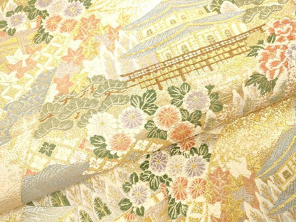 平和屋本店▼六通柄袋帯　唐織　金閣寺御苑　九百　本金箔　正絹　逸品　DABI5050op