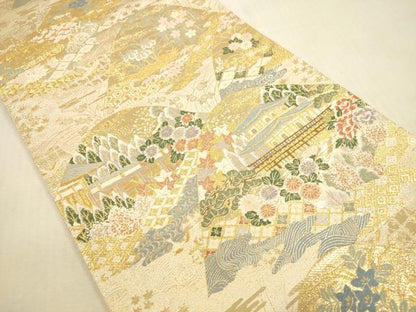 平和屋本店▼六通柄袋帯　唐織　金閣寺御苑　九百　本金箔　正絹　逸品　DABI5050op