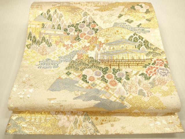 平和屋本店▼六通柄袋帯　唐織　金閣寺御苑　九百　本金箔　正絹　逸品　DABI5050op