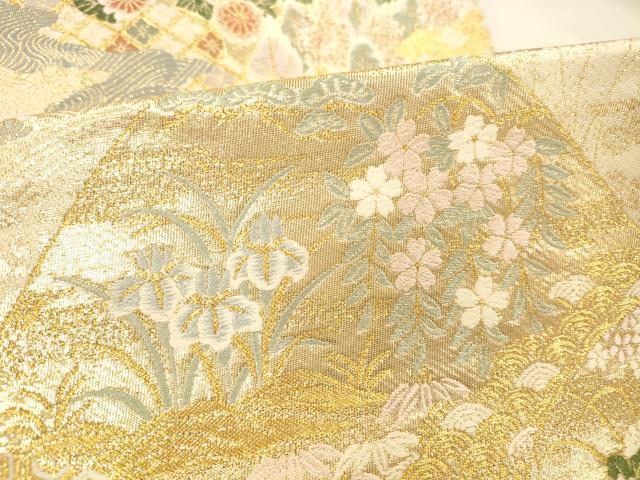平和屋本店▼六通柄袋帯　唐織　金閣寺御苑　九百　本金箔　正絹　逸品　DABI5050op
