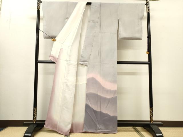 平和屋着物▼二代目清次郎　手描き　色留訪問着　重ね山　暈し染　鬼しぼ縮緬　正絹　逸品　DABH7567fe