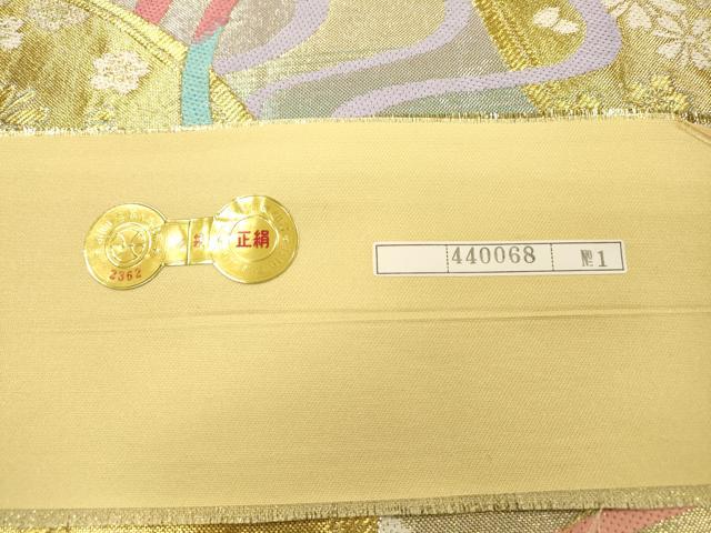 平和屋着物▼西陣　大光謹製　六通柄袋帯　流水花文　金糸　証紙付き　正絹　逸品　DABH7616fe