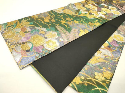 平和屋着物▼六通柄袋帯　辻が花　鴛鴦花文　金銀糸　正絹　逸品　DABH7659fe