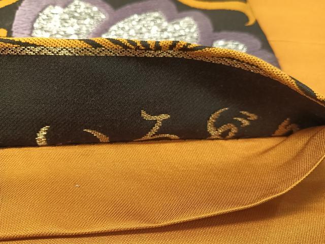 平和屋着物●全通柄袋帯　唐織　いろどり　花蝶文　黒地　金銀糸　長尺　正絹　逸品　CABJ7500vp