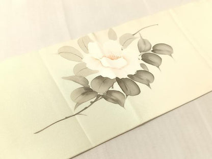 平和屋着物●塩瀬　九寸名古屋帯　作家物　手描き　草花文　正絹　逸品　CABJ7499vp