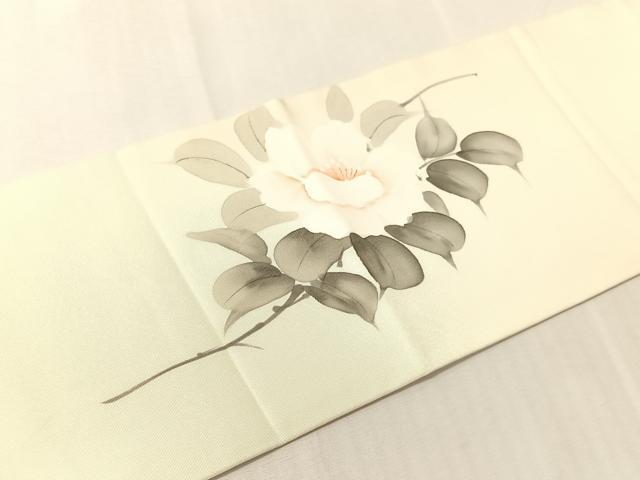 平和屋着物●塩瀬　九寸名古屋帯　作家物　手描き　草花文　正絹　逸品　CABJ7499vp