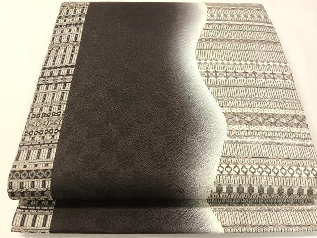 平和屋着物●全通柄　九寸開き名古屋帯　幾何学間道　正絹　逸品　CABJ7533vp