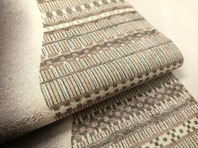平和屋着物●全通柄　九寸開き名古屋帯　幾何学間道　正絹　逸品　CABJ7533vp
