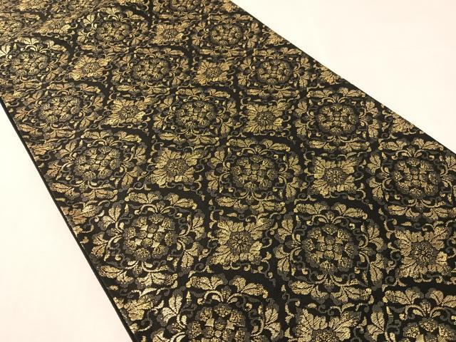 平和屋着物●六通柄袋帯　花唐草文　黒地　金糸　正絹　逸品　CABJ7531vp
