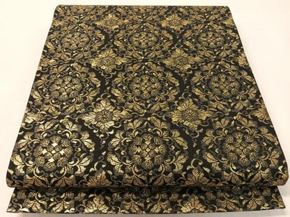 平和屋着物●六通柄袋帯　花唐草文　黒地　金糸　正絹　逸品　CABJ7531vp