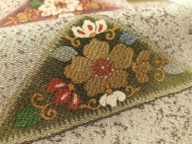 平和屋着物●摺型友禅　京都　多ち花　全通柄　九寸名古屋帯　鱗花文　金彩　鬼しぼ縮緬　正絹　逸品　CABJ7522vp