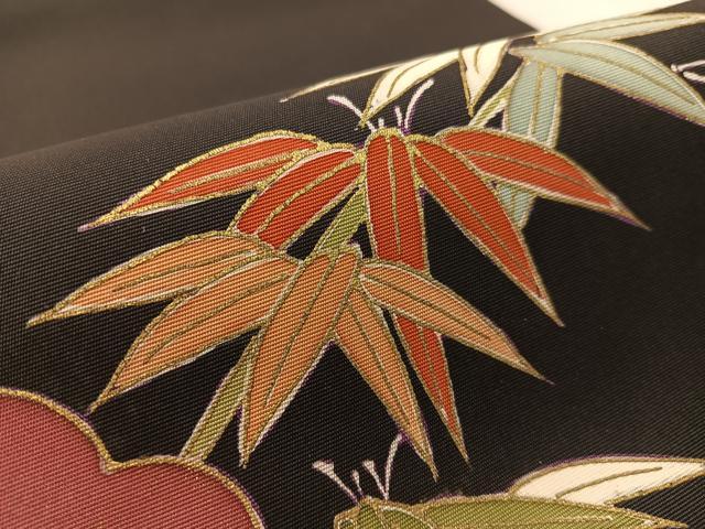 平和屋着物●塩瀬　九寸名古屋帯　雲取り笹竹文　黒地　金彩　正絹　逸品　CABJ7521vp