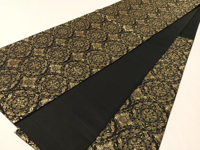平和屋着物●六通柄袋帯　花唐草文　黒地　金糸　正絹　逸品　CABJ7531vp
