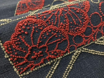 平和屋着物●中国三大刺繍　総相良刺繍　八寸名古屋帯　紬地　辻が花　正絹　逸品　CABJ7563vp