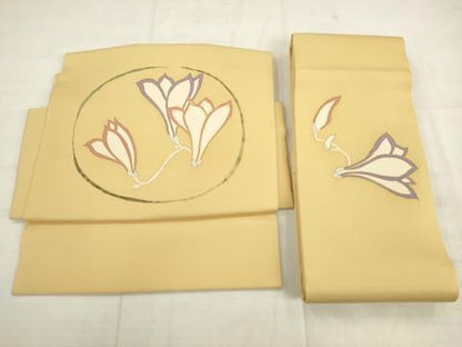 平和屋着物●塩瀬　つけ帯　駒刺繍　花丸文　金彩　正絹　逸品　AABK6784pf