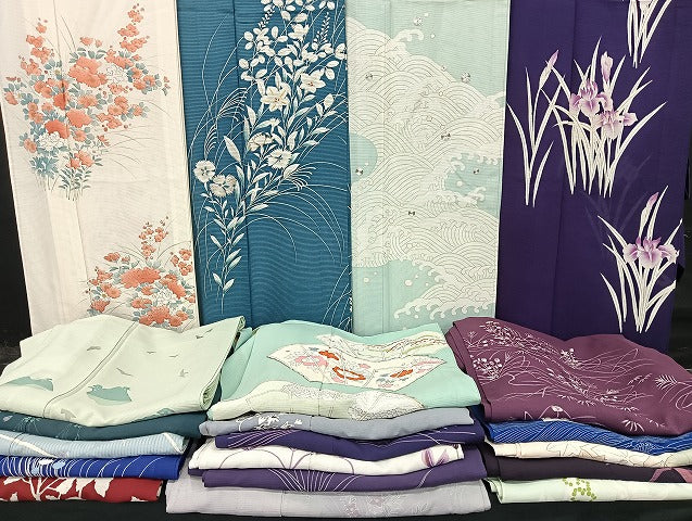 平和屋着物■夏物 訪問着 絽 まとめて20点 鴎 菖蒲 花柄 立波 ろうけつ染め 縦絽 駒刺繍 銀彩 金糸 着用可能多数 全て正絹 mmm1322