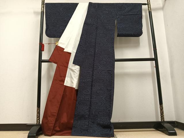 平和屋着物●結城紬　80亀甲　渦文　正絹　逸品　AABK8249ph