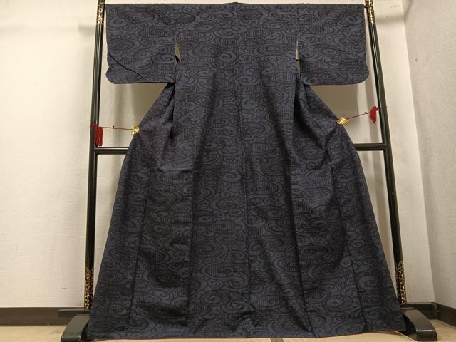 平和屋着物●結城紬　80亀甲　渦文　正絹　逸品　AABK8249ph