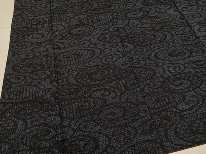 平和屋着物●結城紬　80亀甲　渦文　正絹　逸品　AABK8249ph