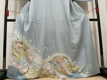 平和屋着物●訪問着　作家物　駒刺繍　地紙草花文　暈し染め　金彩　松坂屋扱い　正絹　逸品　AABK8264ph