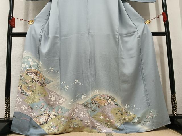 平和屋着物●訪問着　作家物　駒刺繍　地紙草花文　暈し染め　金彩　松坂屋扱い　正絹　逸品　AABK8264ph
