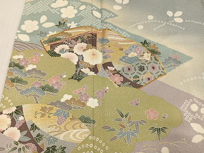 平和屋着物●訪問着　作家物　駒刺繍　地紙草花文　暈し染め　金彩　松坂屋扱い　正絹　逸品　AABK8264ph