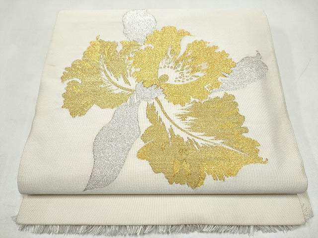 平和屋着物●爪搔き本綴れ　八寸名古屋帯　草花文　金銀糸　正絹　逸品　CABJ8668hy
