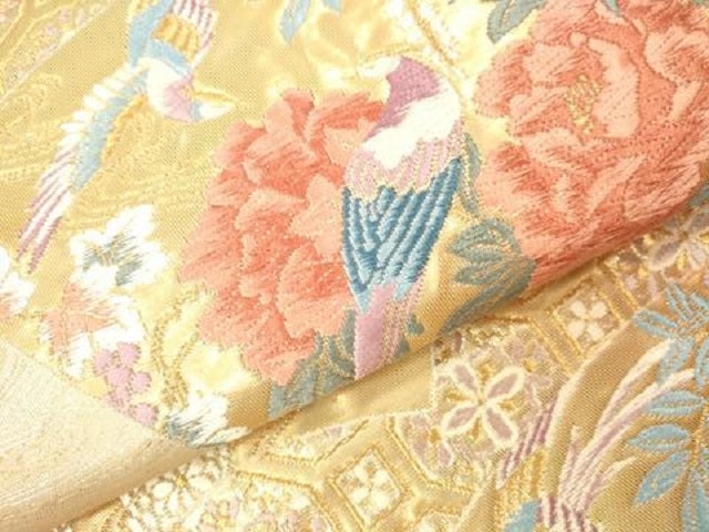 平和屋本店▼六通柄袋帯　唐織　地紙鳳凰花文　純銀純金箔　正絹　逸品　DABI5016op