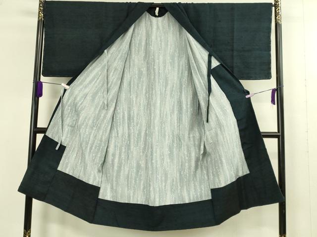 平和屋着物∞希少　ざざんざ織　道中着　ロング丈　鉄紺色地　逸品　未使用　DZAB8896kh6