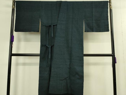 平和屋着物∞希少　ざざんざ織　道中着　ロング丈　鉄紺色地　逸品　未使用　DZAB8896kh6
